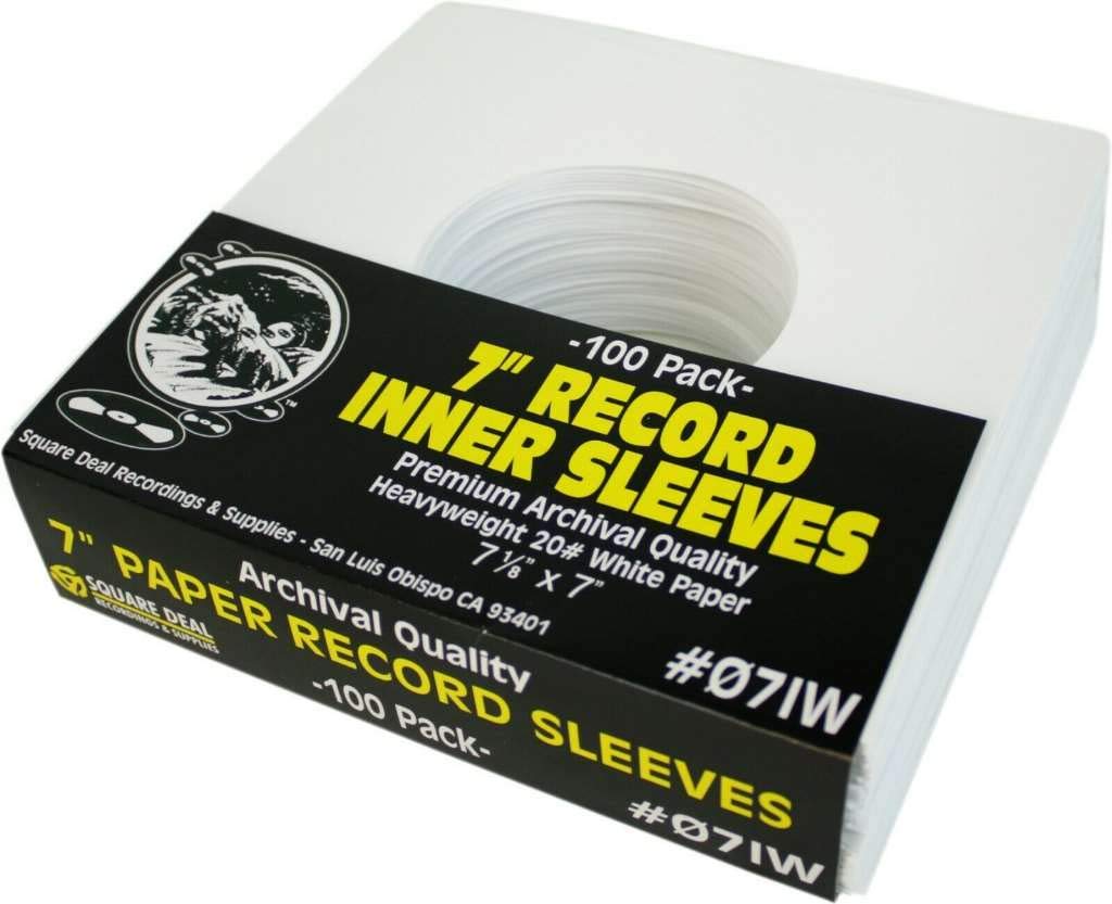 (100) Archival Quality Acid-Free Heavyweight Paper Inner Sleeves for 7 Vinyl Records #07IW
