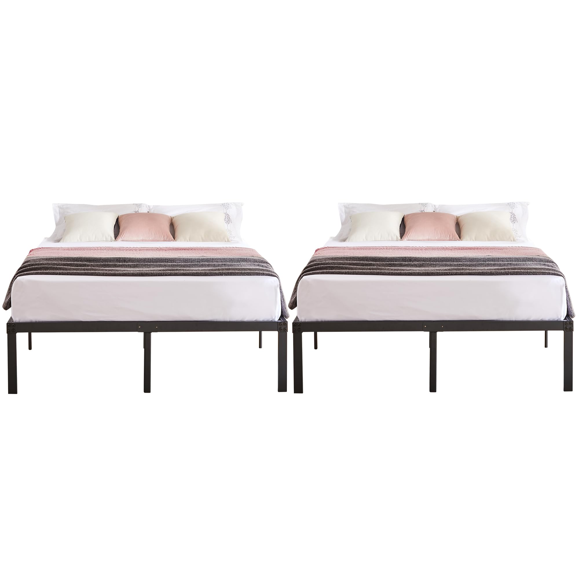 VECELO 14 Inch Metal Queen Size Bed Frame,Black Basic Steel Slats Platform, Easy Assembly Heavy Duty Noise Free/No Box Spring Ne