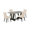 East West Furniture V696FR102-5 5 Piece Dinette Set for 4 Includes a Rectangle Dining Table with V-Legs and 4 Light Beige Linen 