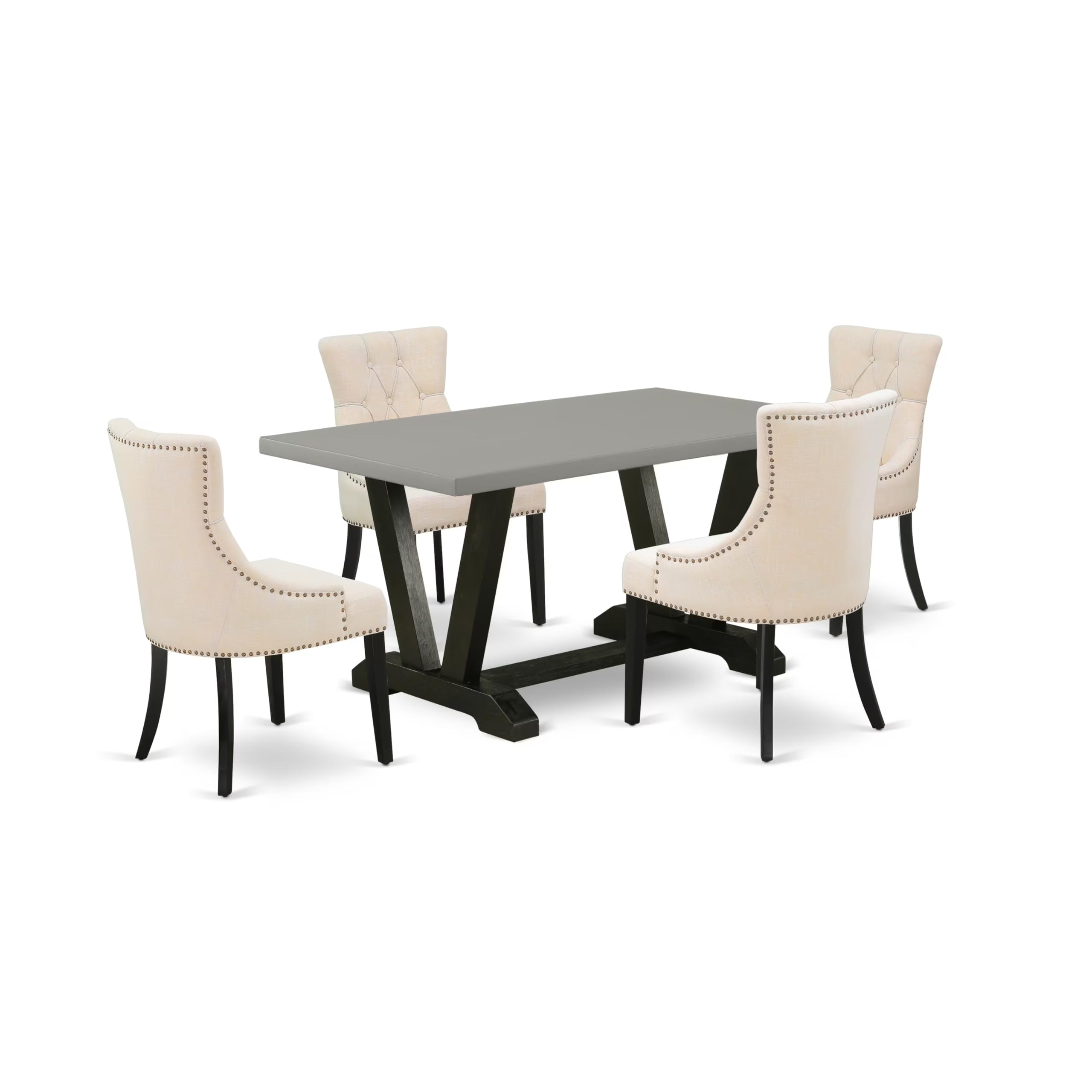 East West Furniture V696FR102-5 5 Piece Dinette Set for 4 Includes a Rectangle Dining Table with V-Legs and 4 Light Beige Linen 