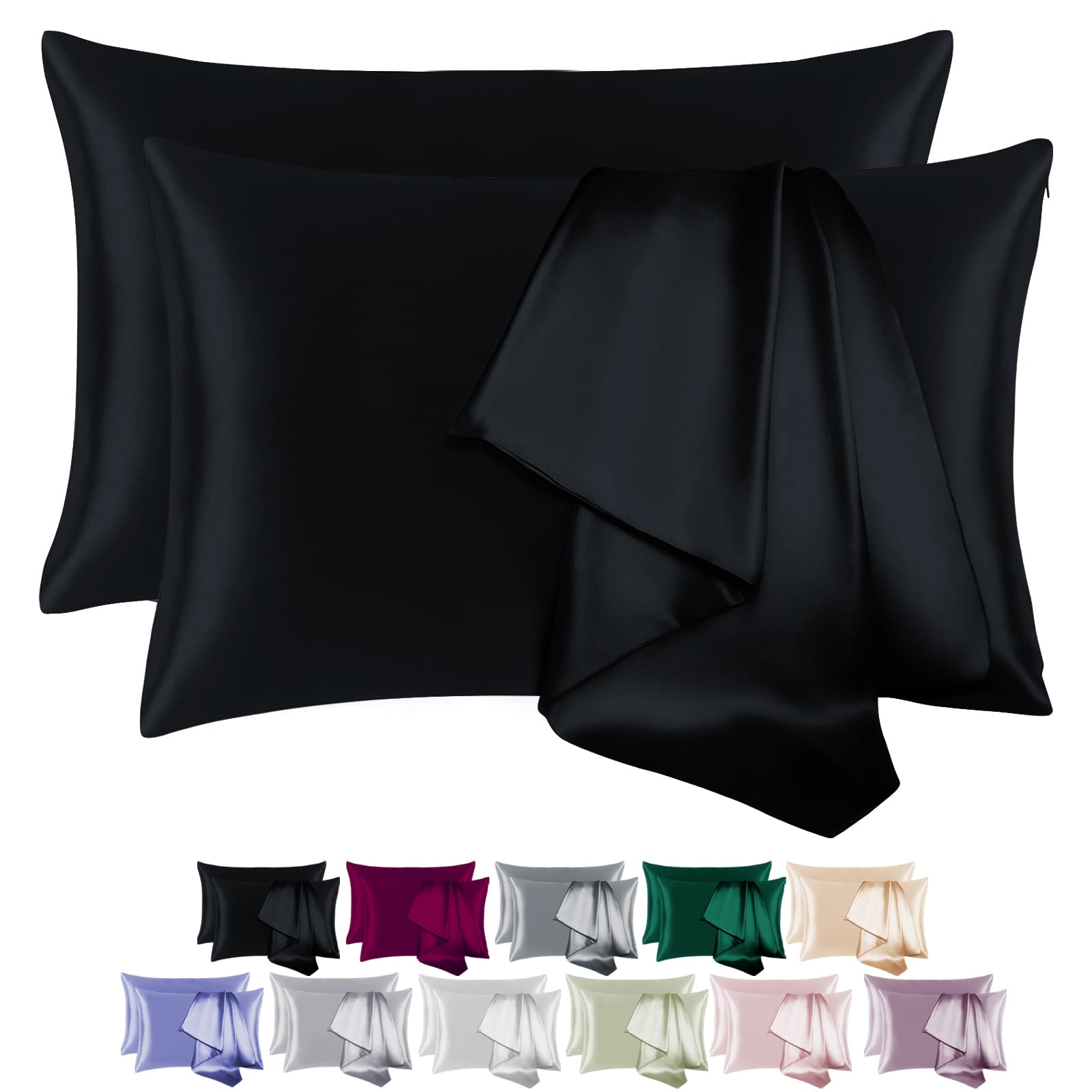 BEIJOEY 100% Mulberry Silk Pillowcase Set of 2 for Hair and Skin,with Hidden Zipper,Both Sides 19 Momme 600 Thread Count Natural