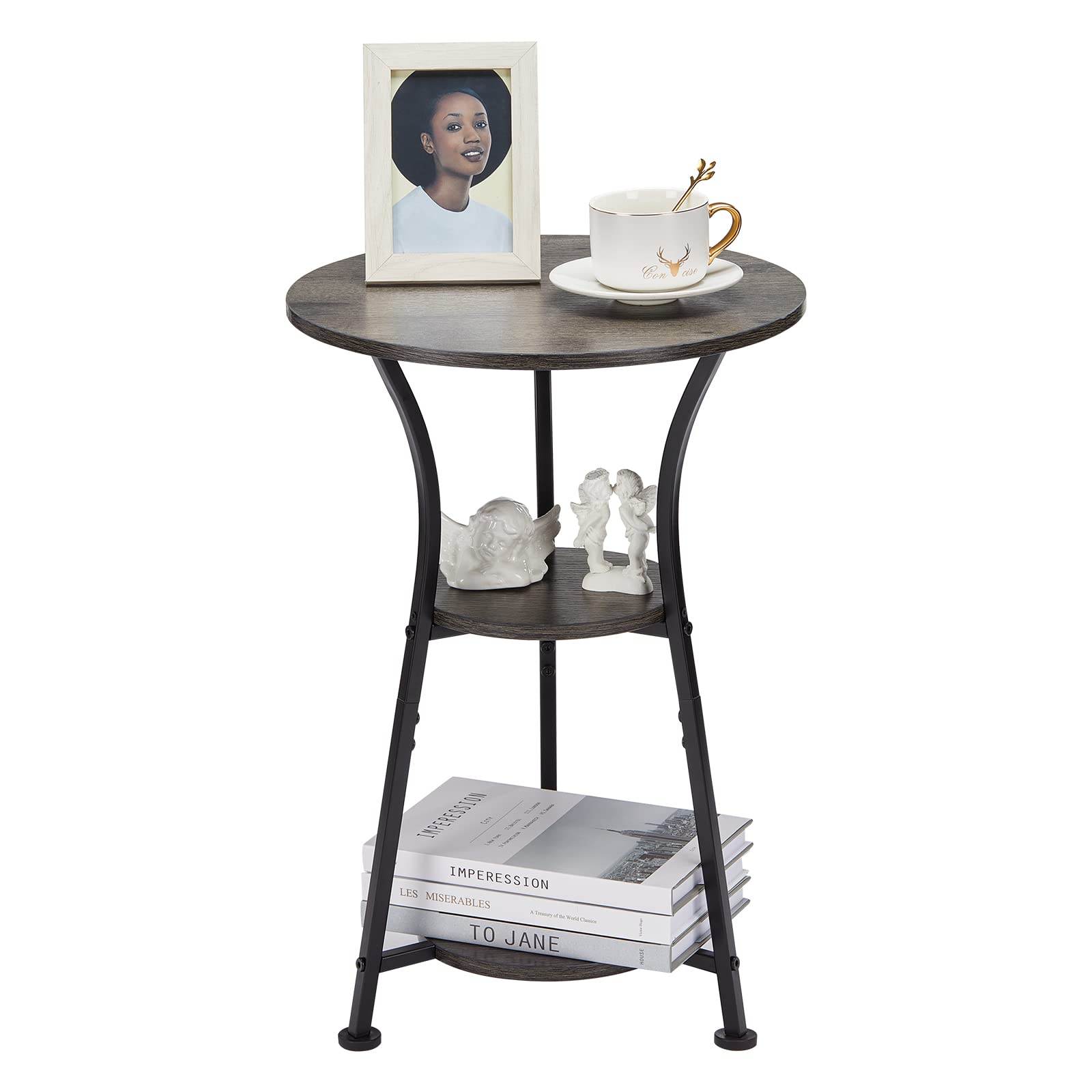 Dulcii Small Round End Table for Narrow and Small Space, 3-Tier Round Accent Couch Beside Table, Modern Side Table Corner Sofa T