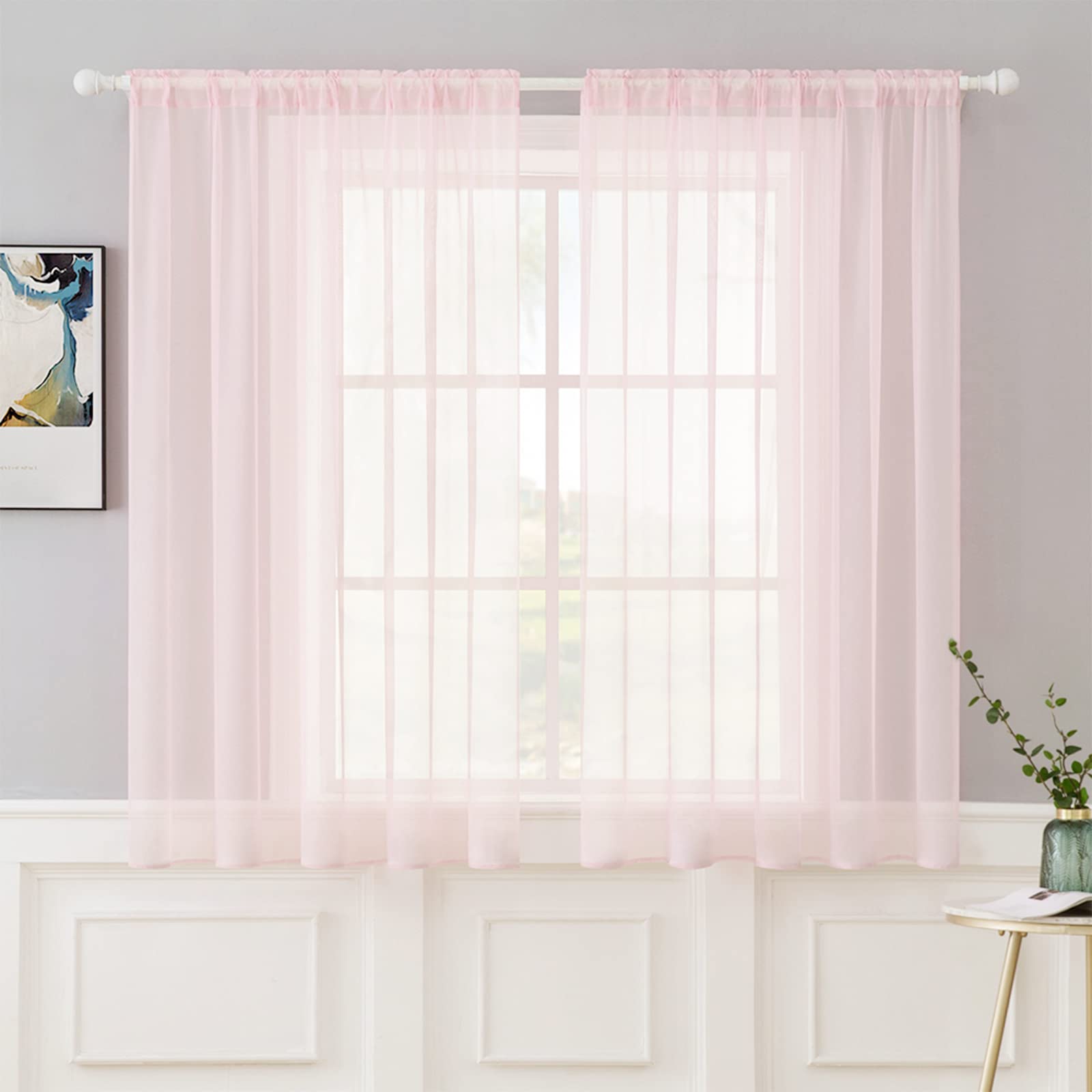 MIULEE 2 Panels Solid Color Sheer Window Curtains Elegant Window Voile Panels/Drapes/Treatment for Bedroom Living Room (54X54 In