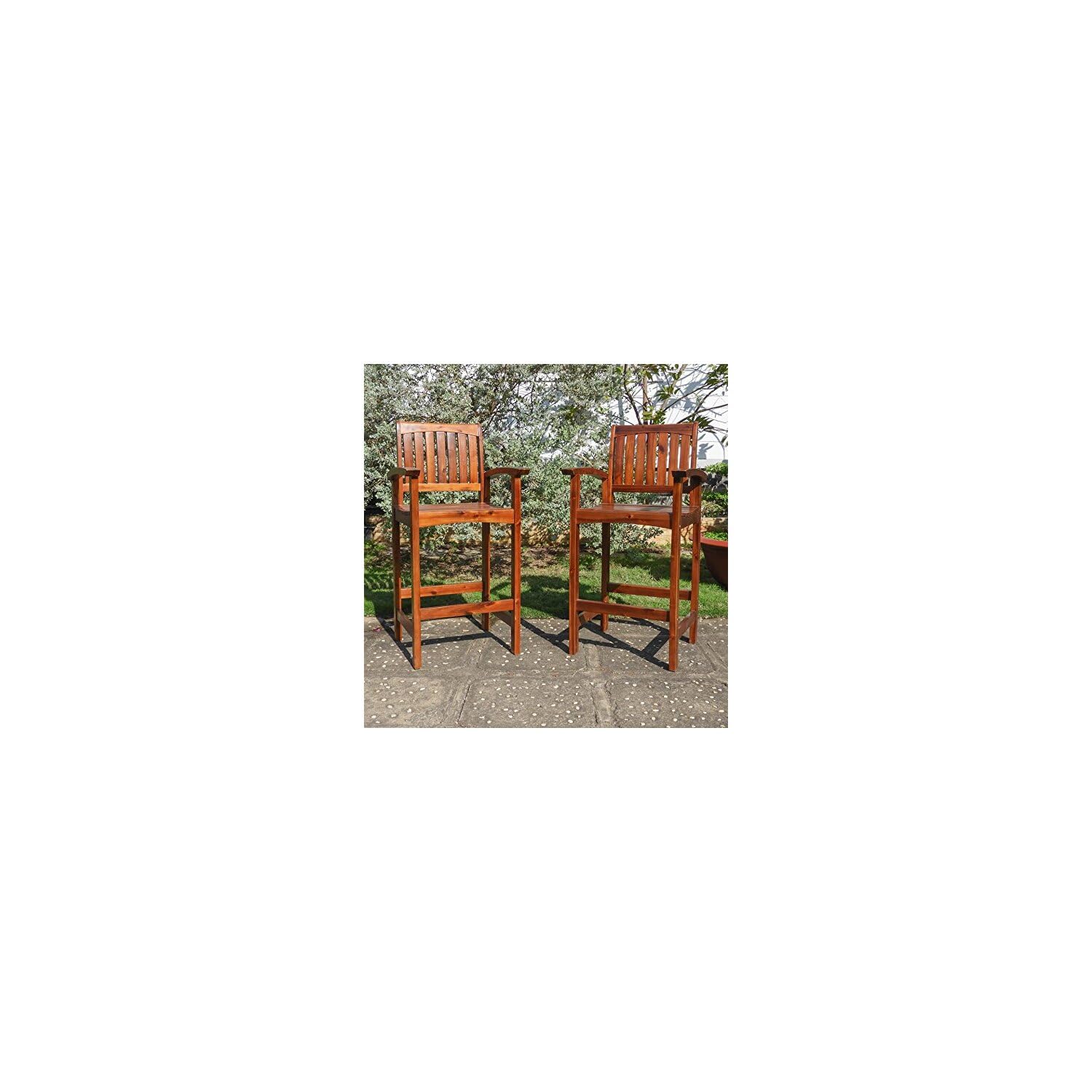 International Caravan Highland Acacia Americana Bar-Height Arm Chair (Set of 2) - Stain
