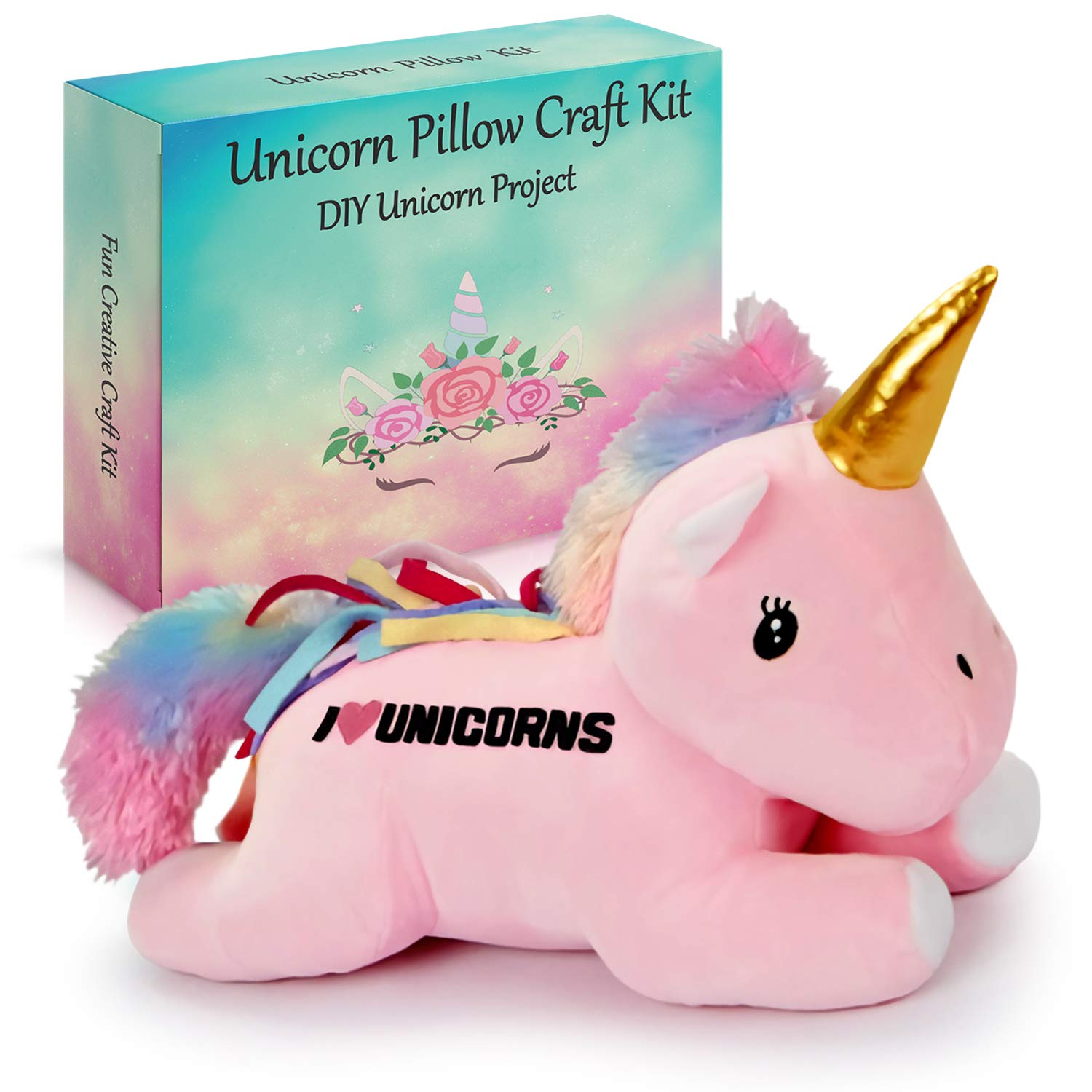 Make Your Own Unicorn Pillow Kit Arts and Crafts for Girls (No Sew), DIY Unicorn Craft Girl Ages 3 4 5 6 7 8 9 10 Years Old, Uni