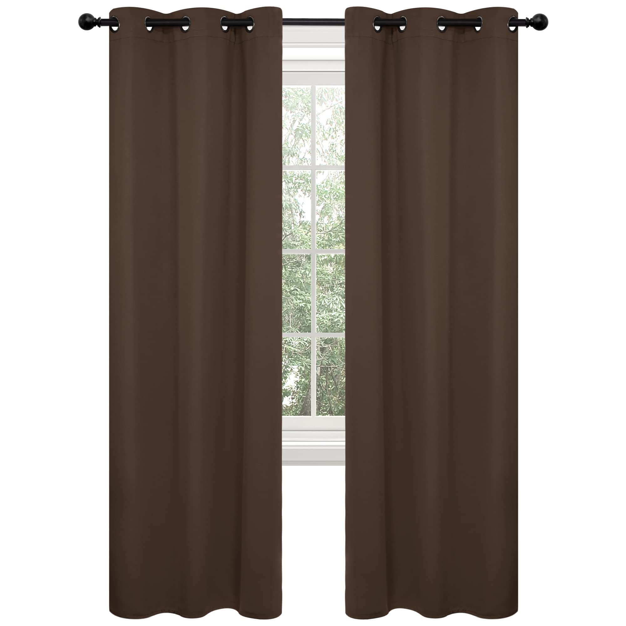 Deconovo Blackout Curtains for Bedroom, Thermal Insulated Room Darkening Window Drapes, Energy Efficient Grommet Curtains,Brown,