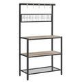 VASAGLE Bakers Rack, Coffee Bar, Kitchen Storage Shelf Rack with 10 Hooks, 3 Shelves, Adjustable Feet, for Microwave Oven, 15.7 