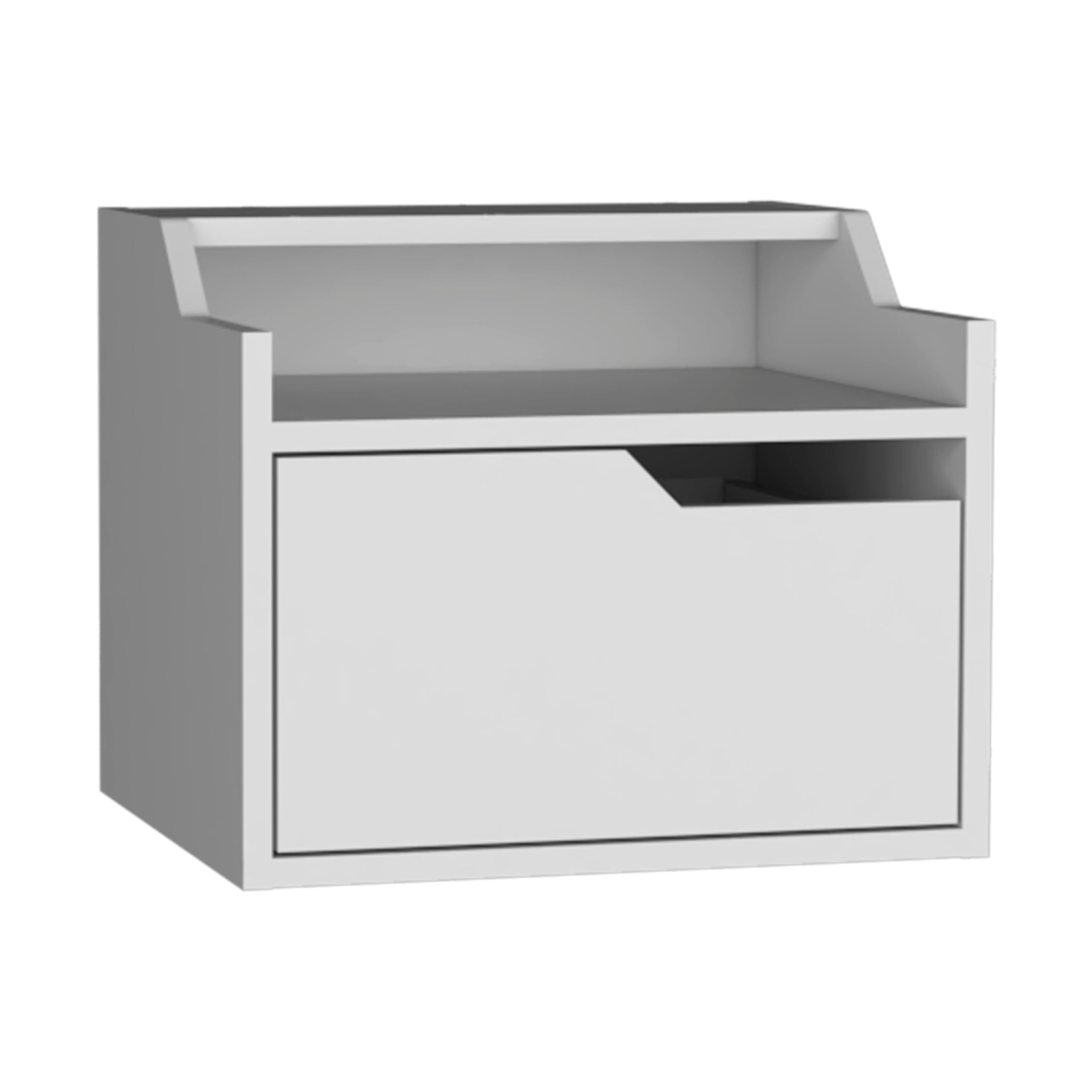 Tuhome Busan Modern Floating Nightstand, Single-Drawer Design with Sleek Two-Tiered Top Shelf Surfaces- White