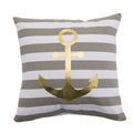 DECOPOW Nautical Decorative Pillow Cover, Stripes and Gold Anchor Pattern 18X18 (Gray Stripes)