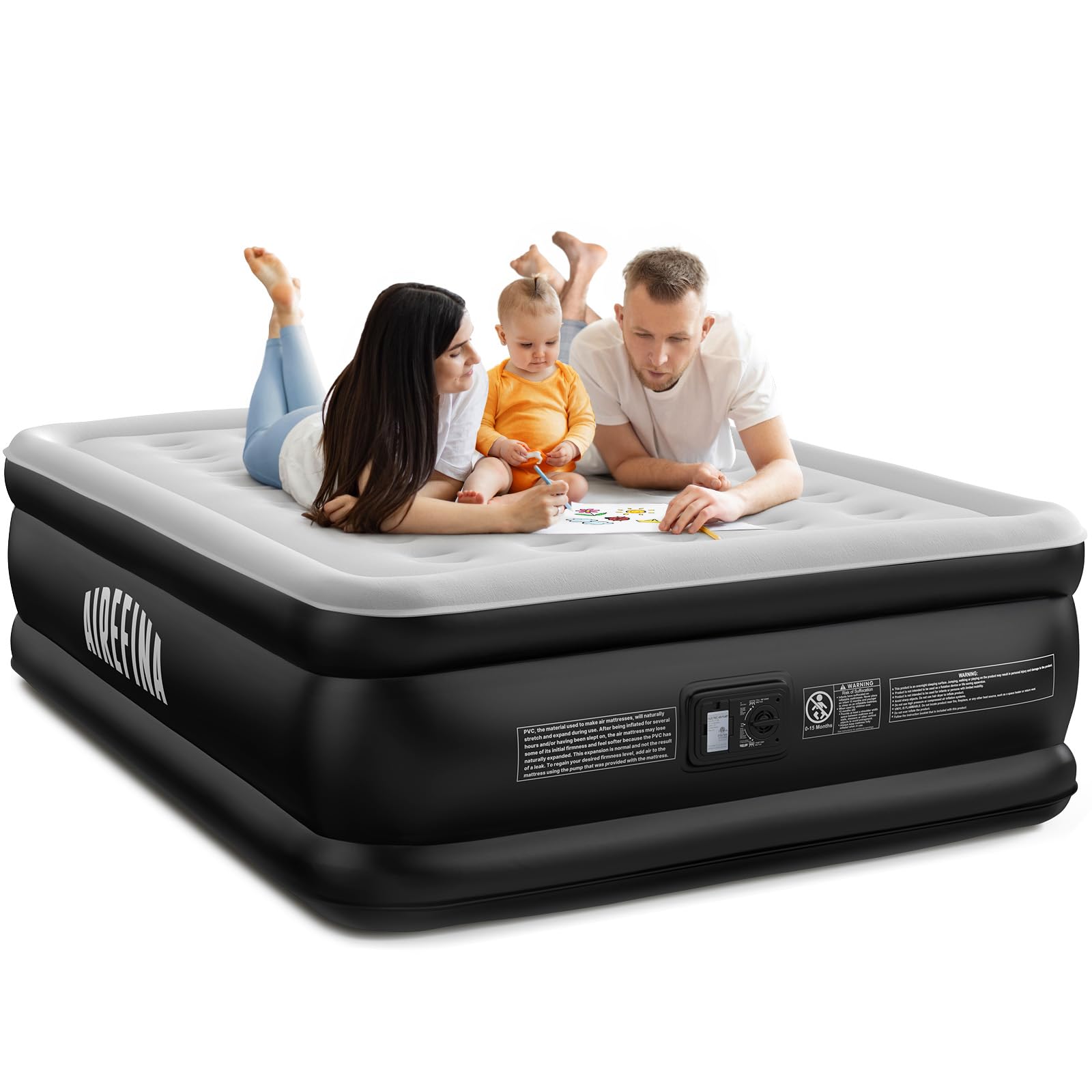 Airefina Air Mattress Queen with Built in Pump, 18 Raised Comfort Blow Up Mattress with Carrying Bag, Portable Inflatable Mattre
