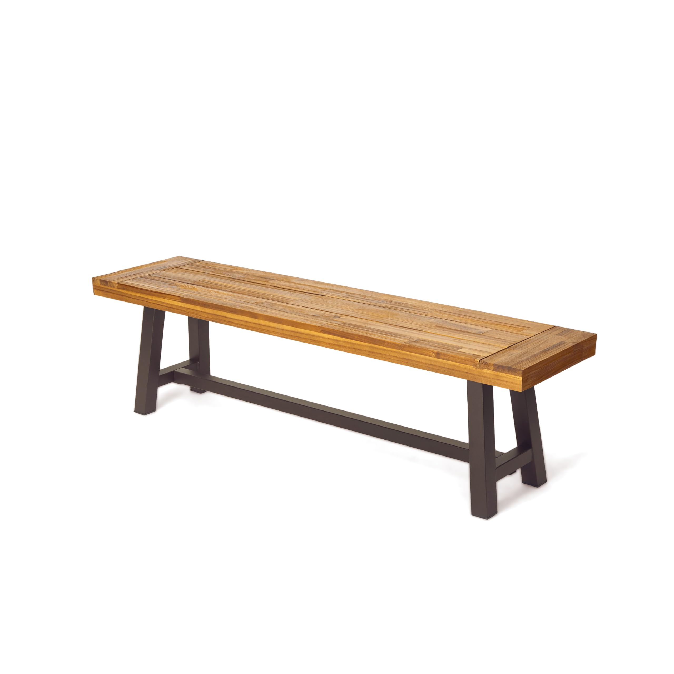Christopher Knight Home Carlisle Outdoor Acacia Wood and Rustic Metal Bench, Sandblast Finish / Rustic Metal 14. 75 x 63 x 17. 5