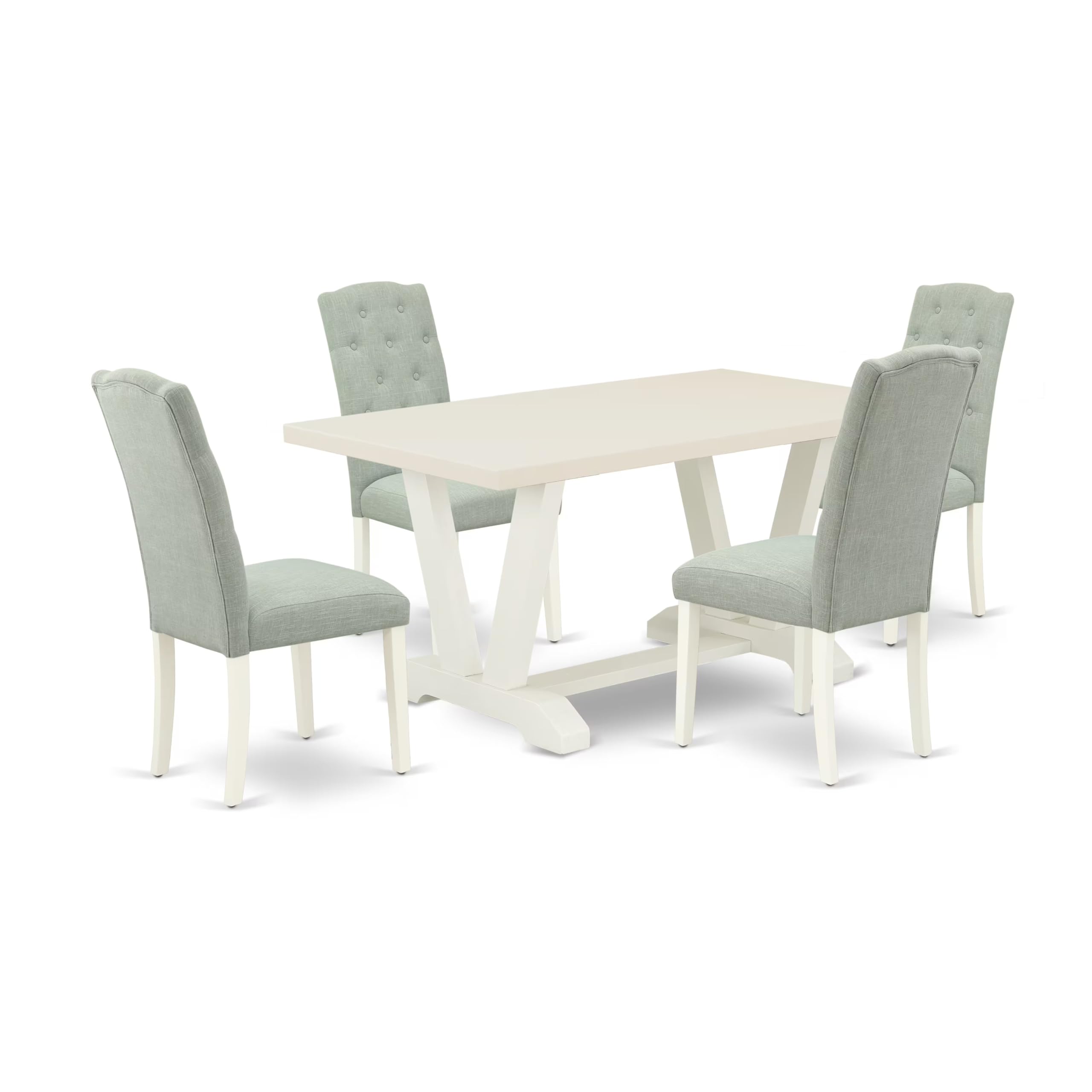 East West Furniture V026CE215-5 5 Piece Dining Room Furniture Set Includes a Rectangle Dining Table with V-Legs and 4 Baby Blue 