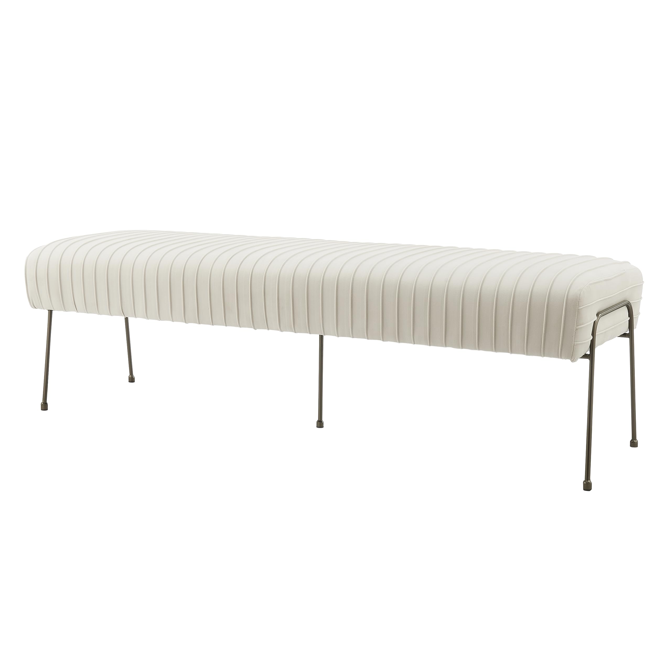 New Pacific Direct Merritt Velvet Fabric Pleated Benches, Dulce Sand