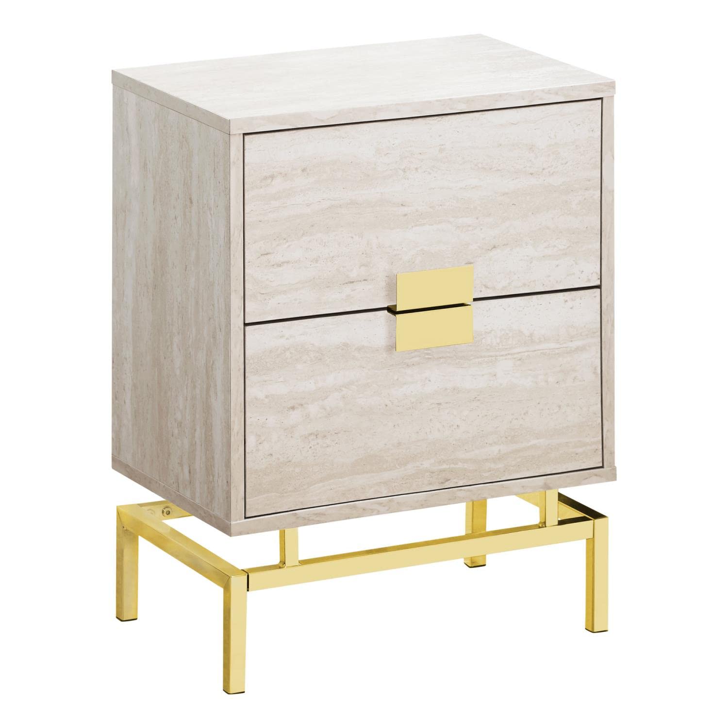 Monarch Specialties 24 H Accent End Table with Gold Metal Base - Beige