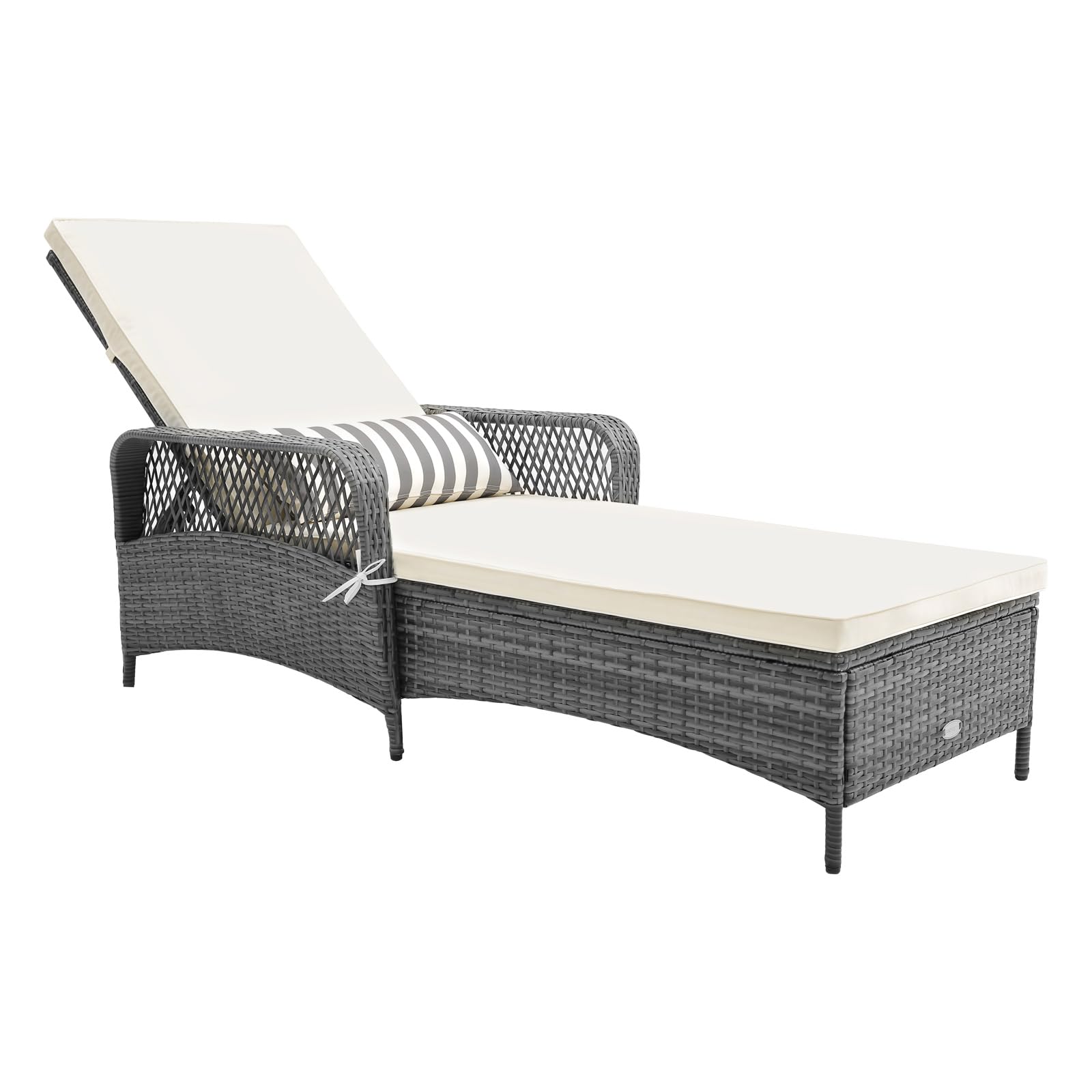 Tangkula Outdoor Chaise Lounge, Patio PE Recliner with 6-Level Backrest, Soft Seat Cushion & Waist Pillow, Heavy-Duty Metal Fram