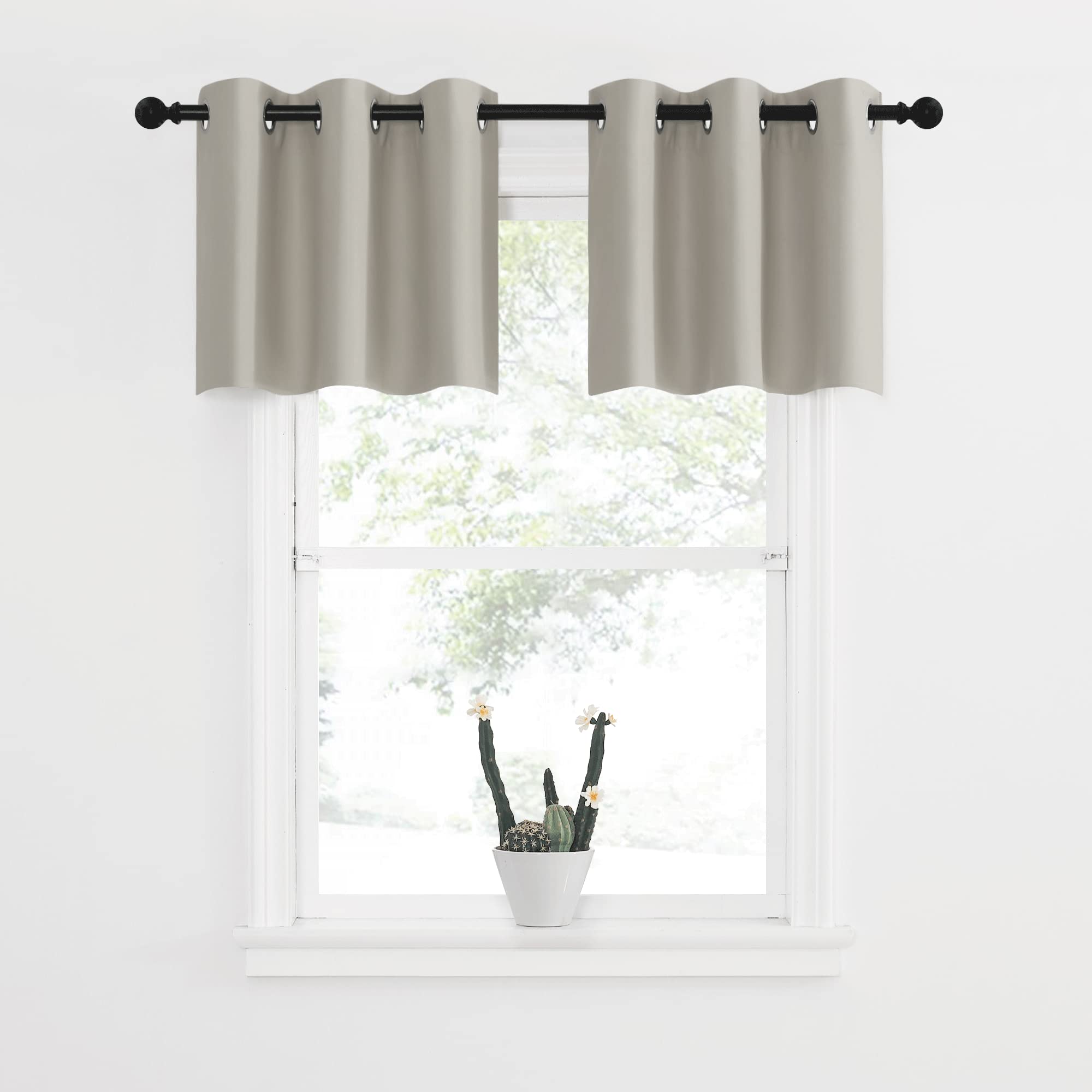 NICETOWN Farmhouse Blackout Valance Curtains, Short Kitchen Curtain Valances Tiers, Grommet Bathroom Small Window Covering for L
