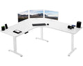 VIVO Electric Height Adjustable 71 x 71 inch Curved Corner Stand Up Desk, White Table Top, White Frame, Memory Controller, L-Sha
