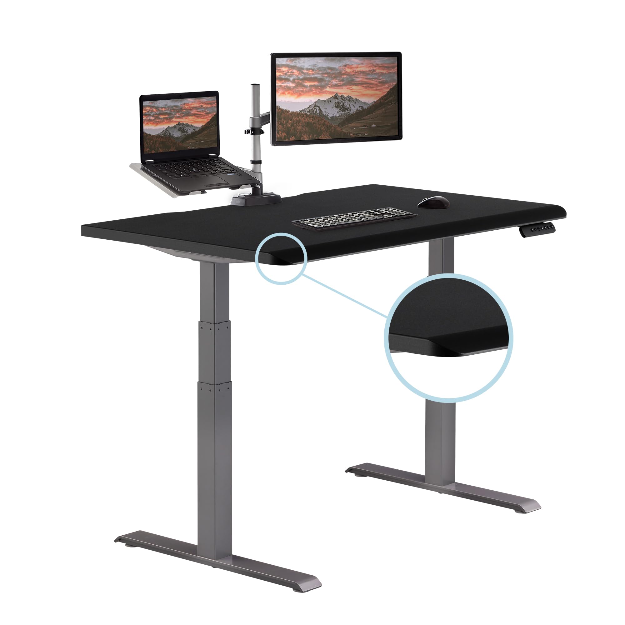 Vari ComfortEdge 48x30 Inches Black Standing Desk- Electric Adjustable Height Desk- Sloped Front Edge Ergonomic Gaming Table- Ea