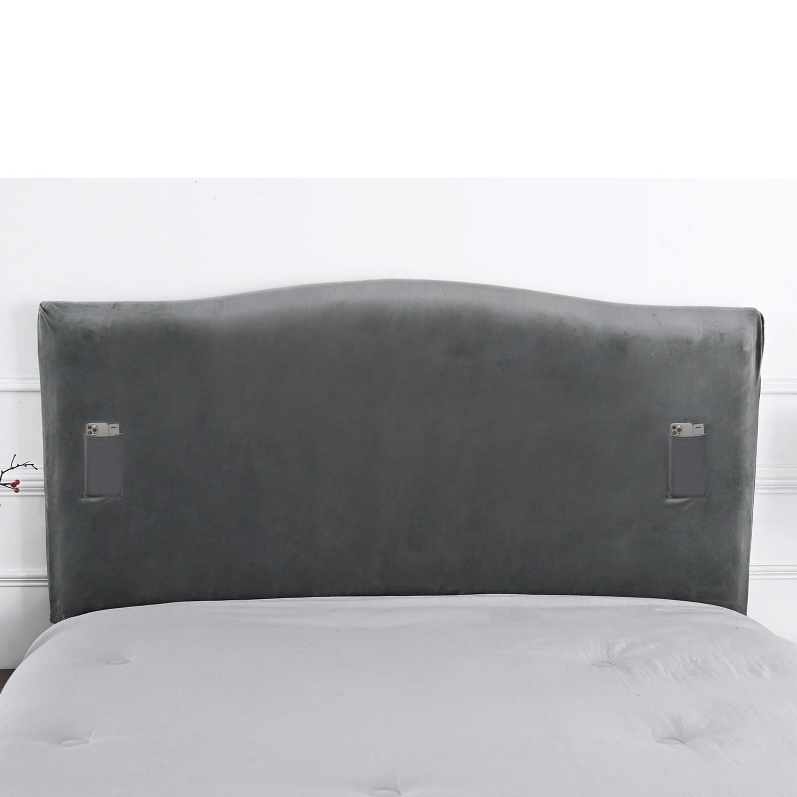 WOMACO Velvet Bed Headboard Slipcover Protector Stretch Solid Color Dustproof Cover for Bedroom Decor (Light Gray, 51 - 70)