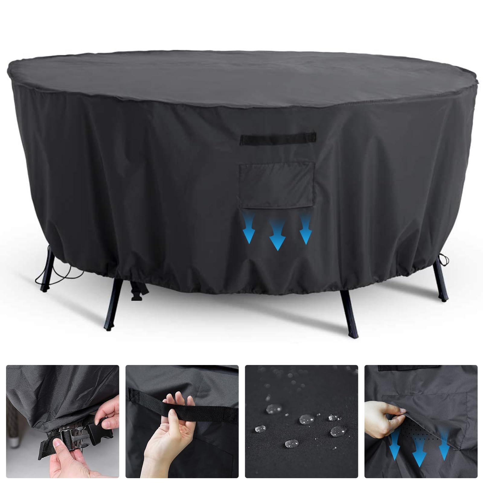 Tempera Round patio furniture covers,Outdoor Round Table Cover , Anti-Fading , Heavy Duty Tear Resistant Waterproof Patio Cover 
