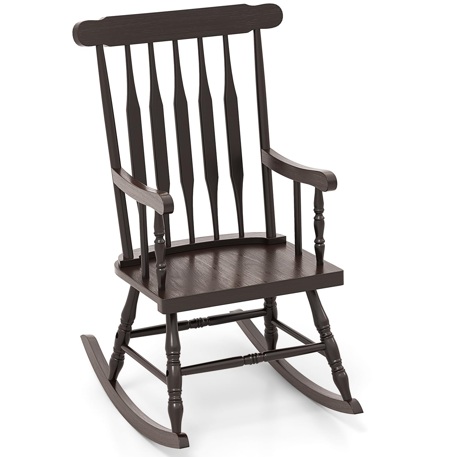Giantex Outdoor Wood Rocking Chair - Patio Rocking Chair with Solid Rubber Wood Frame, Slat Back, Outside & Indoor Rocker for Ga