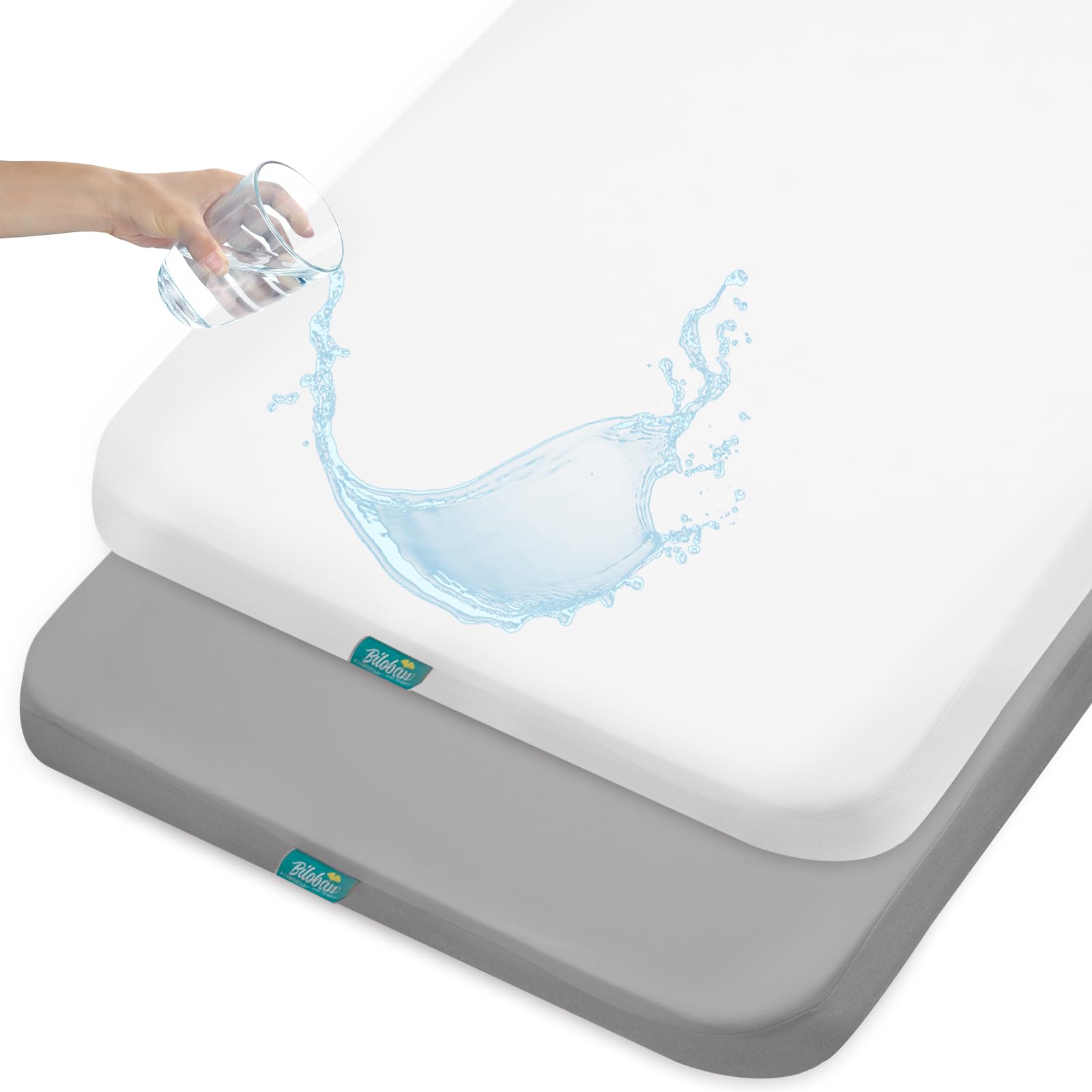 Biloban Mini Crib Sheets Fitted Waterproof 38 x 24, 2 Pack Mini Crib Mattress Protector Cover Fits for Dream on Me/Newton Mi