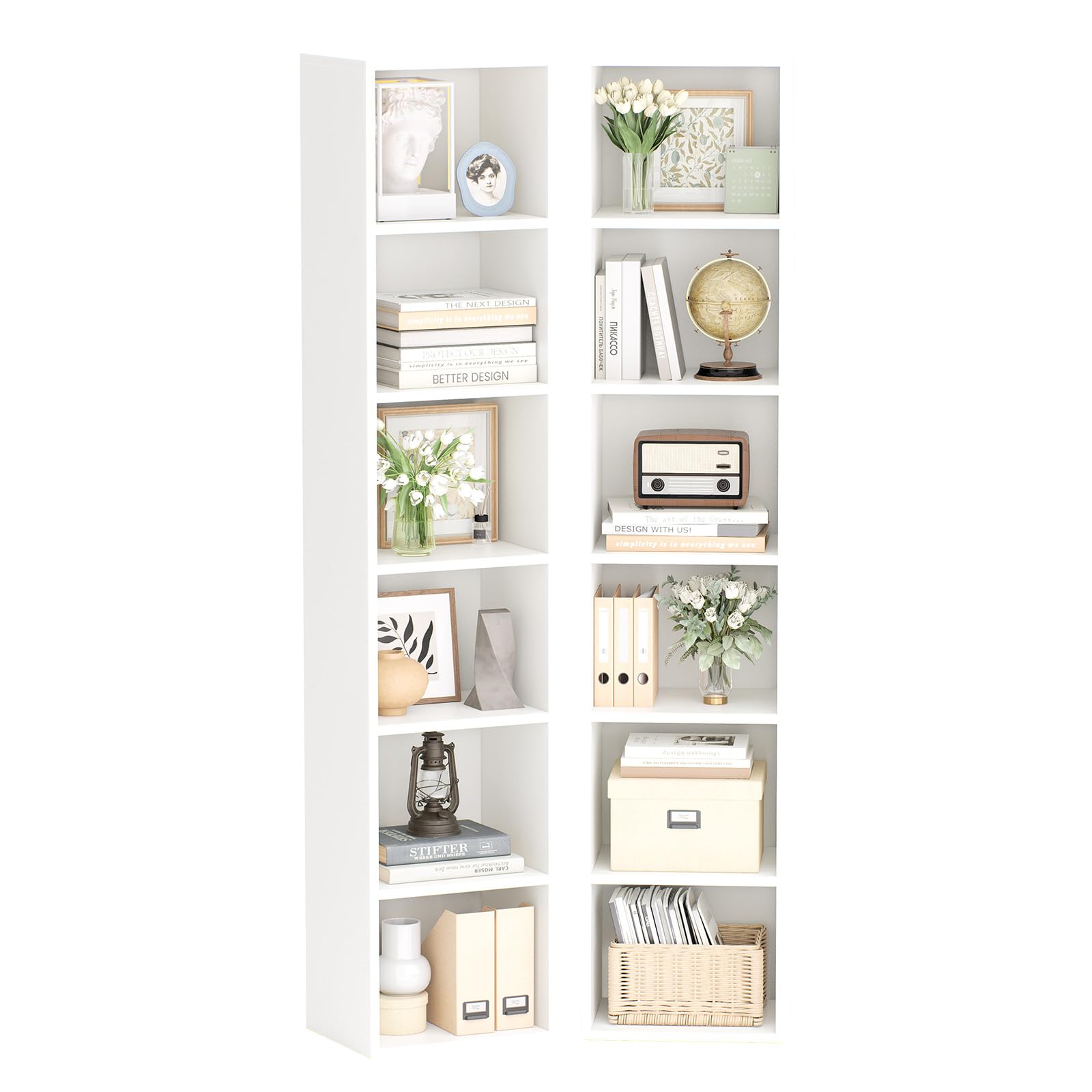 oneinmil Tall Narrow Bookshelf Set of 2, 6-Tier 71.5 Skinny Corner Bookcase, Compact Cube Organizer Tower Rack Display DVD CD,
