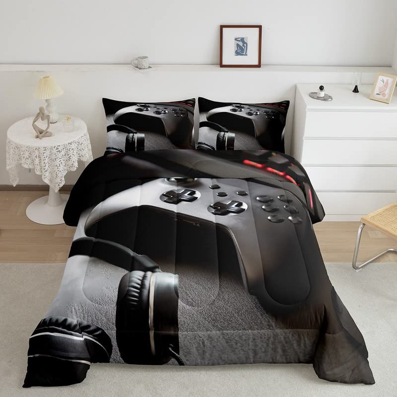 Feelyou Gaming Bedding Set Boys Game Controller Comforter for Kids Girls Teens Modern Gamer Headset Comforter Set Youth Gaming C