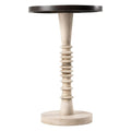 Pedestal Small Drinking Table, Farmhouse Tray Top End Table, Distressed Finish, Black Top on Aging White Frame