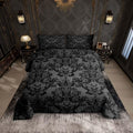 Feelyou Adults Gothic Comforter Set King Size Dark Olive Green Damask Comforter Death Moth Bohemia Boho Bedding Set Goth Skull D