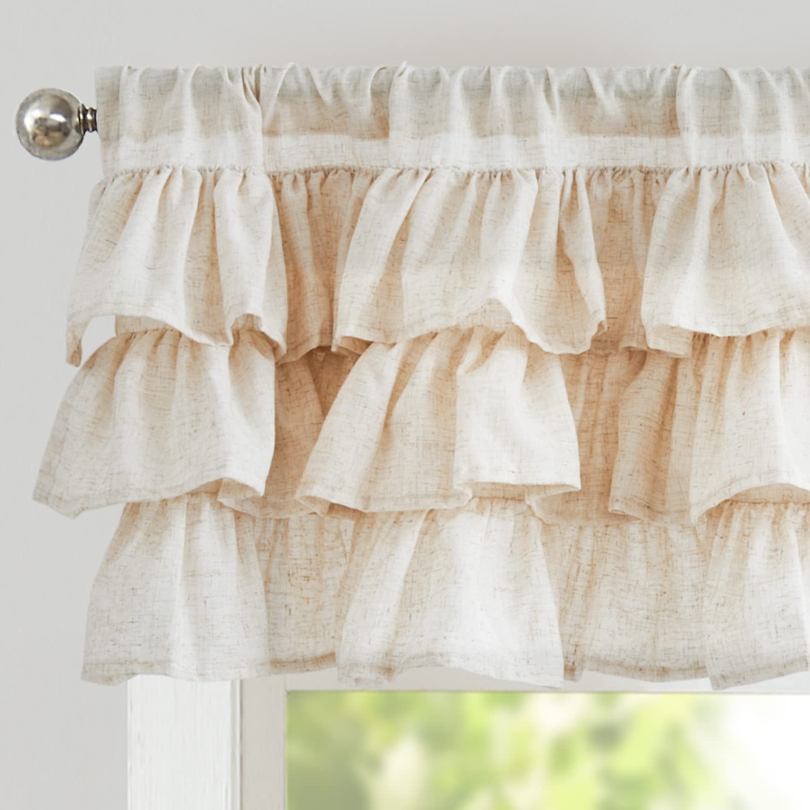 jinchan Ruffled Valance Curtain Linen Kitchen Window Valance for Living Room Bedroom 18 Inch Farmhouse Cottage Shabby Chic Style