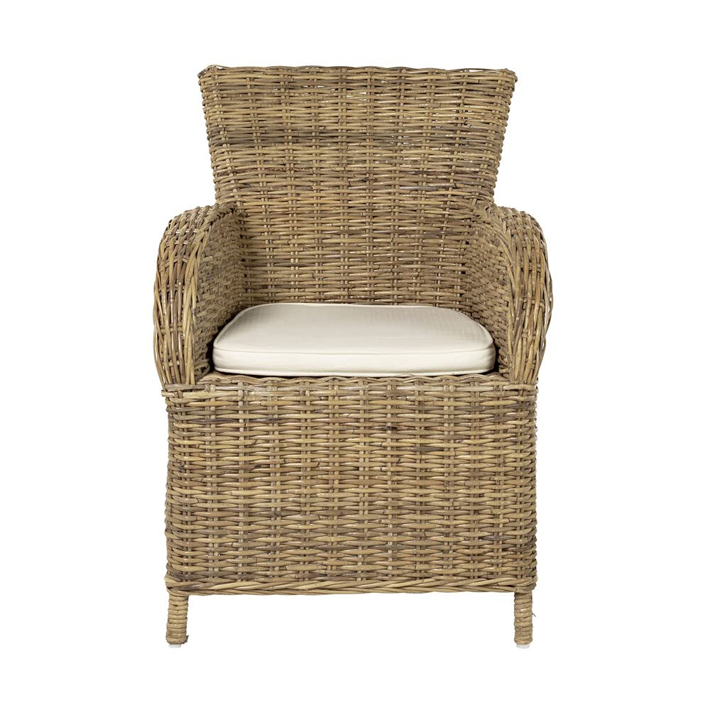 NovaSolo Wickerworks Rook Natural Grey Rattan Indoor Dining Chair With Cusion, Set Of 2