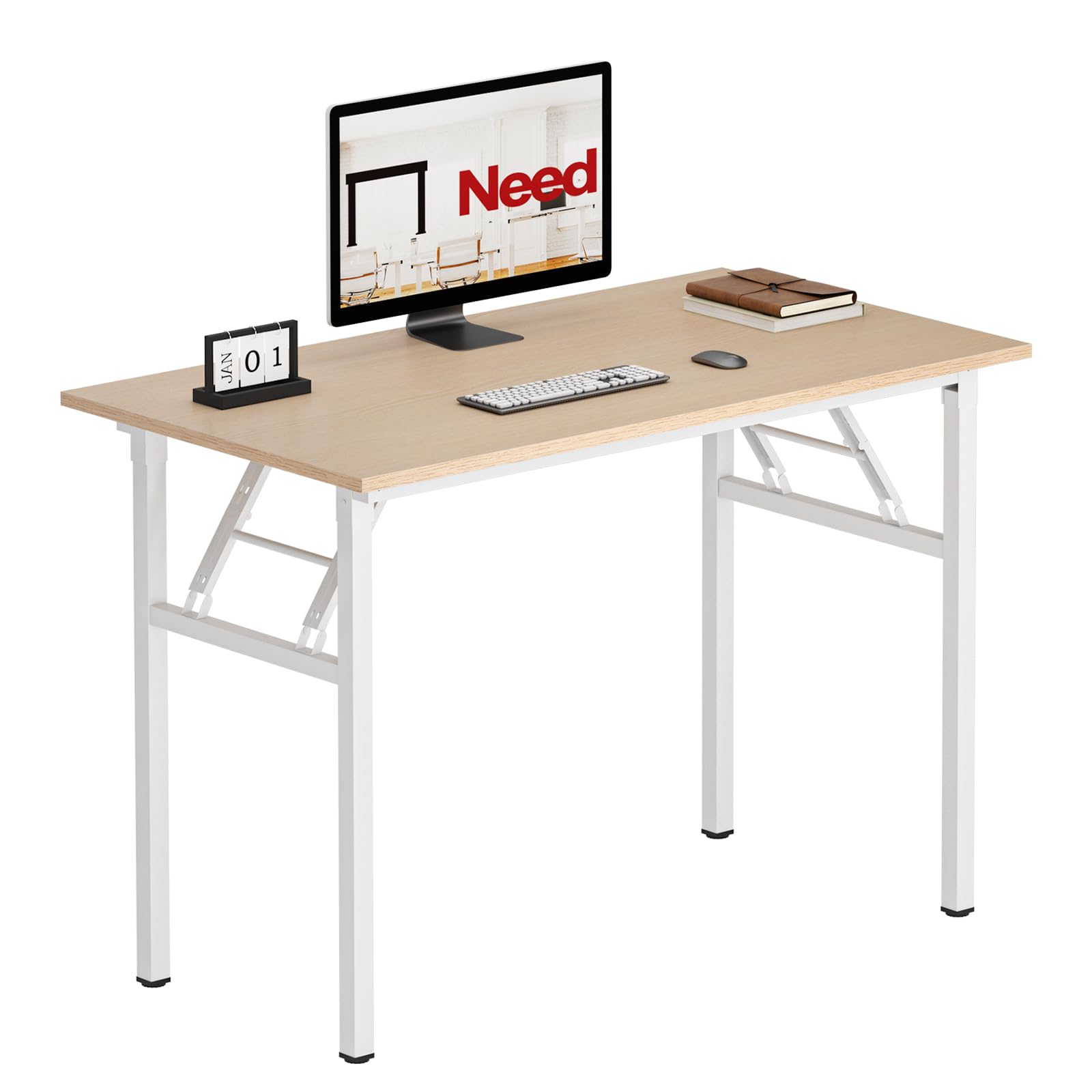 Need Folding Desk for Home Office 39-3/8 Length Modern Folding Table Computer Desk No Install Needed Pink Oak Color Desktop Wh