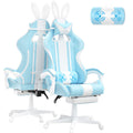 Ferghana Kawaii Light Blue Gaming Chair with Bunny Ears, Ergonomic Cute Gamer Chair with Footrest and Massage, Racing Reclining 