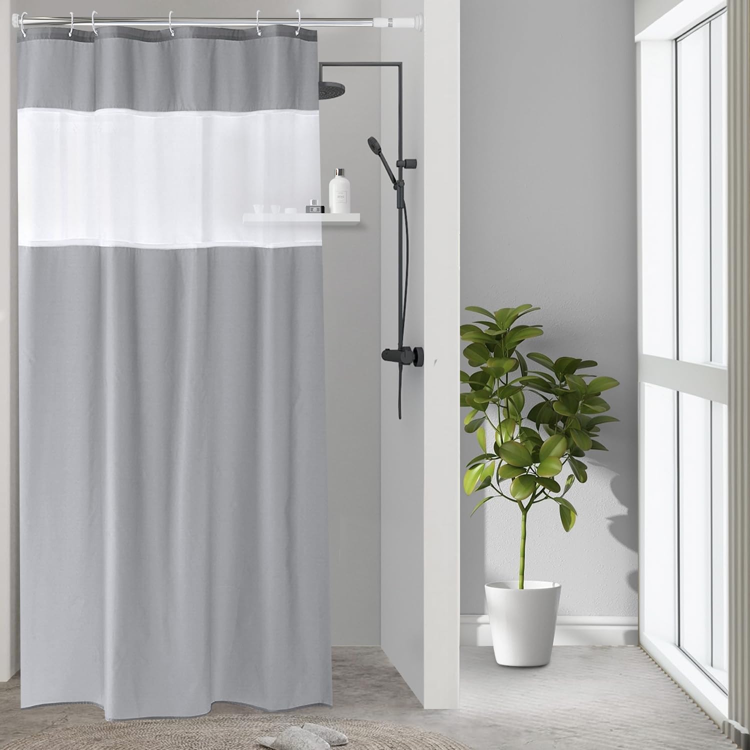 UFRIDAY Stall Shower Curtain 36 x 72 inches, Small Gray Polyester Fabric Shower Curtain for Bathroom with Rustproof Metal Gromme