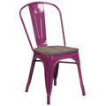 Flash Furniture Tenley Purple Metal Stackable Chair with Wood Seat