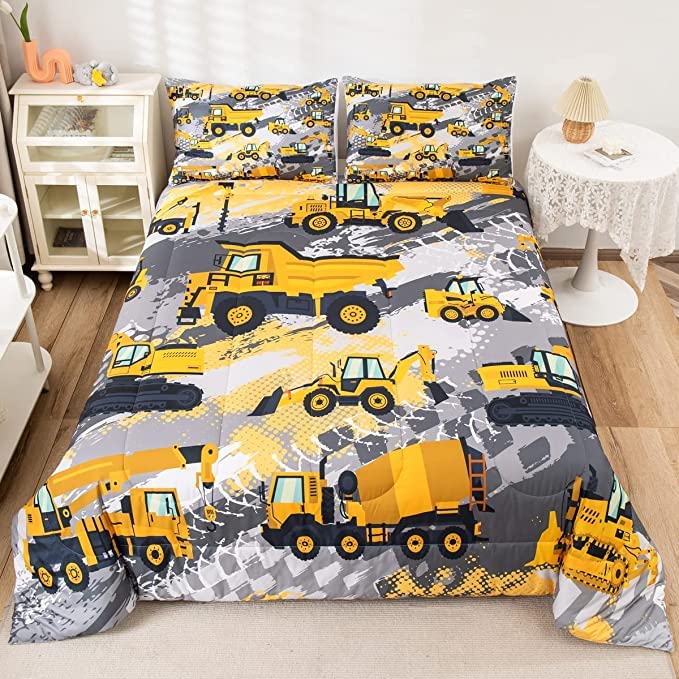Feelyou Boys Construction Bedding Set King Size Comforter for Boys Kids Tractor Comforter Set Toddler Construction Decorations C