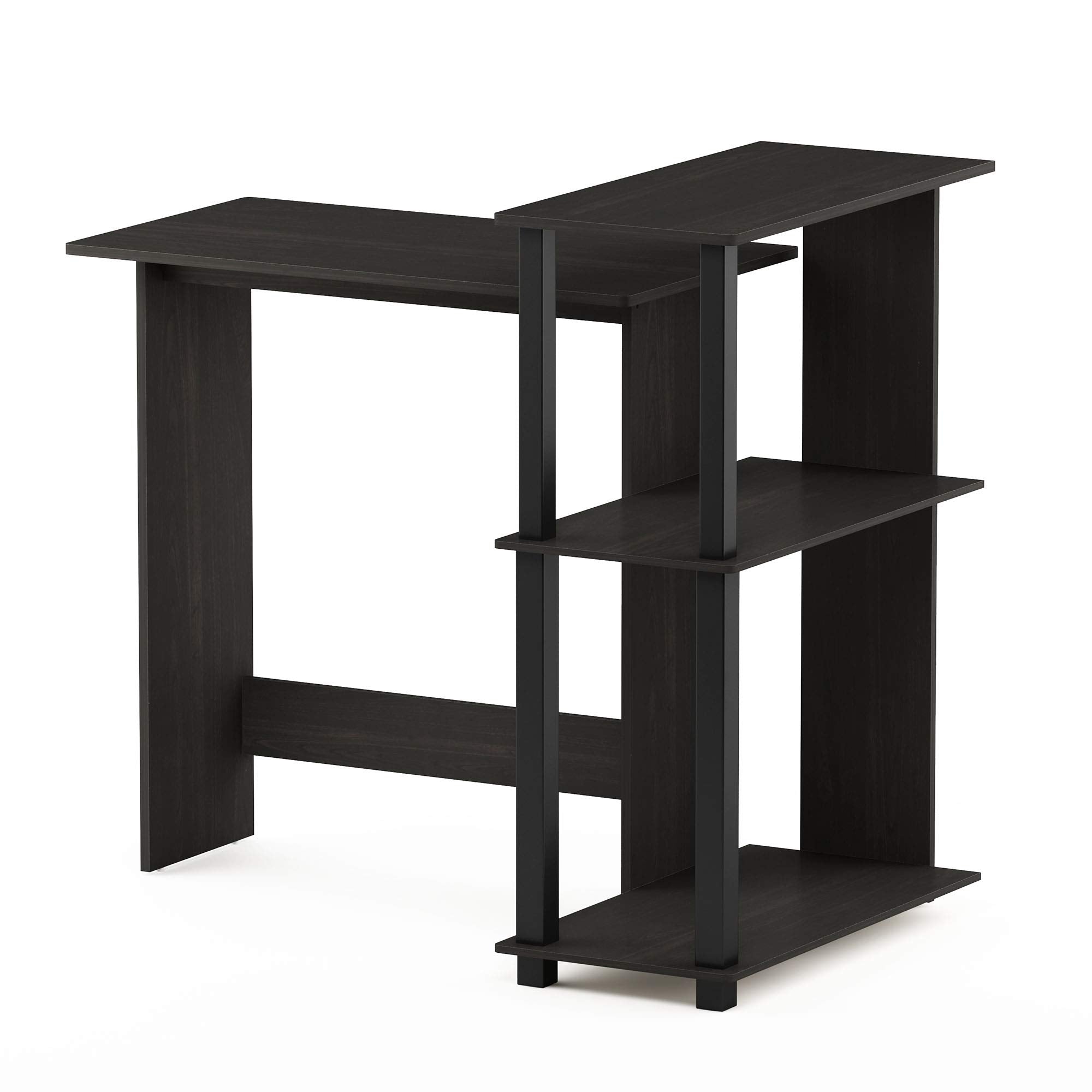 Furinno Abbott Corner Computer Desk with Bookshelf, Espresso/Black
