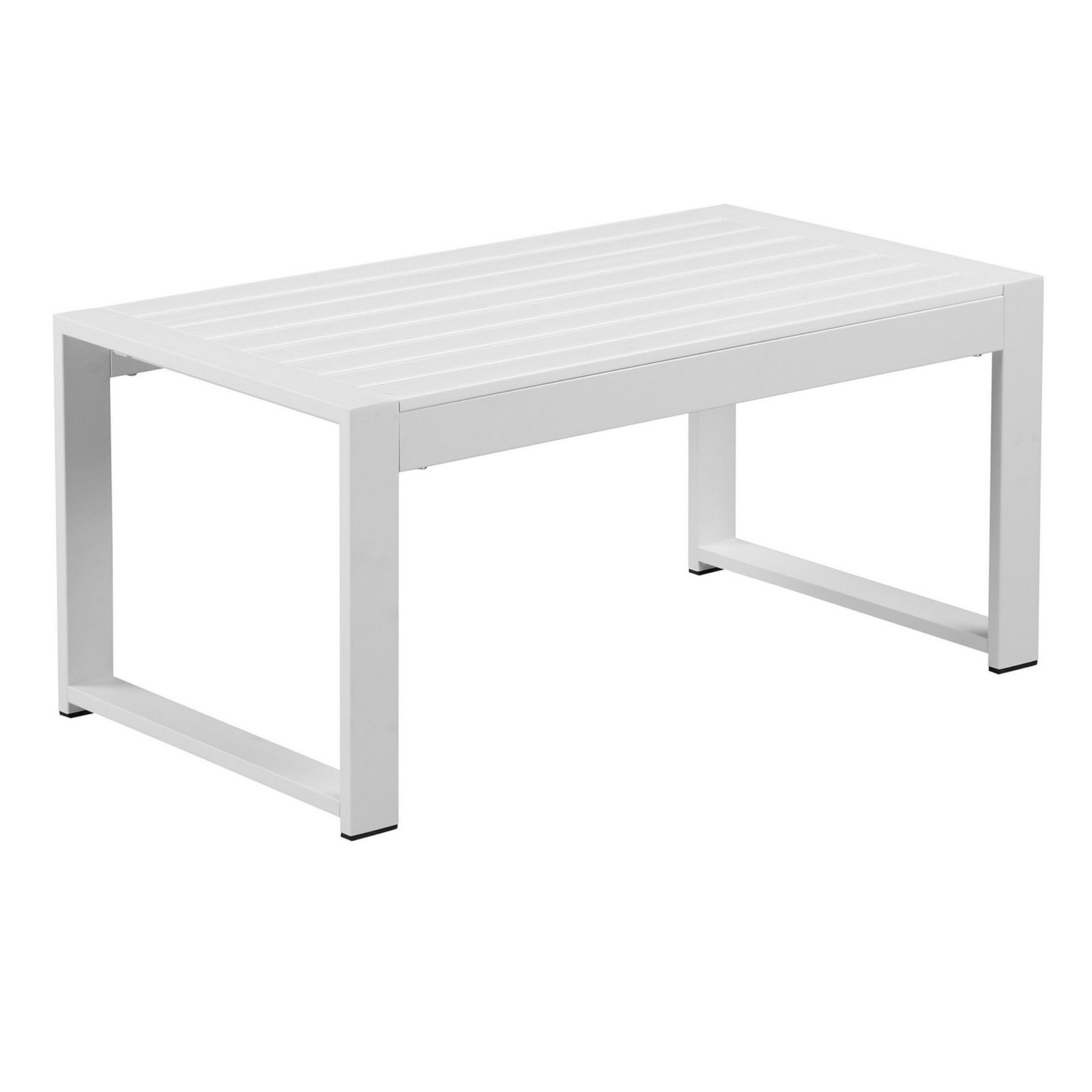 Benjara Lark 35 Inch Outdoor Coffee Table, White Aluminum Frame, Polyresin Top