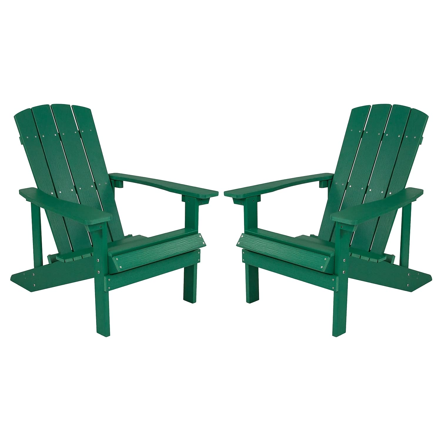 Flash Furniture Charlestown Poly Resin Adirondack Chair - Green - All Weather - Indoor/Outdoor - Set of 2