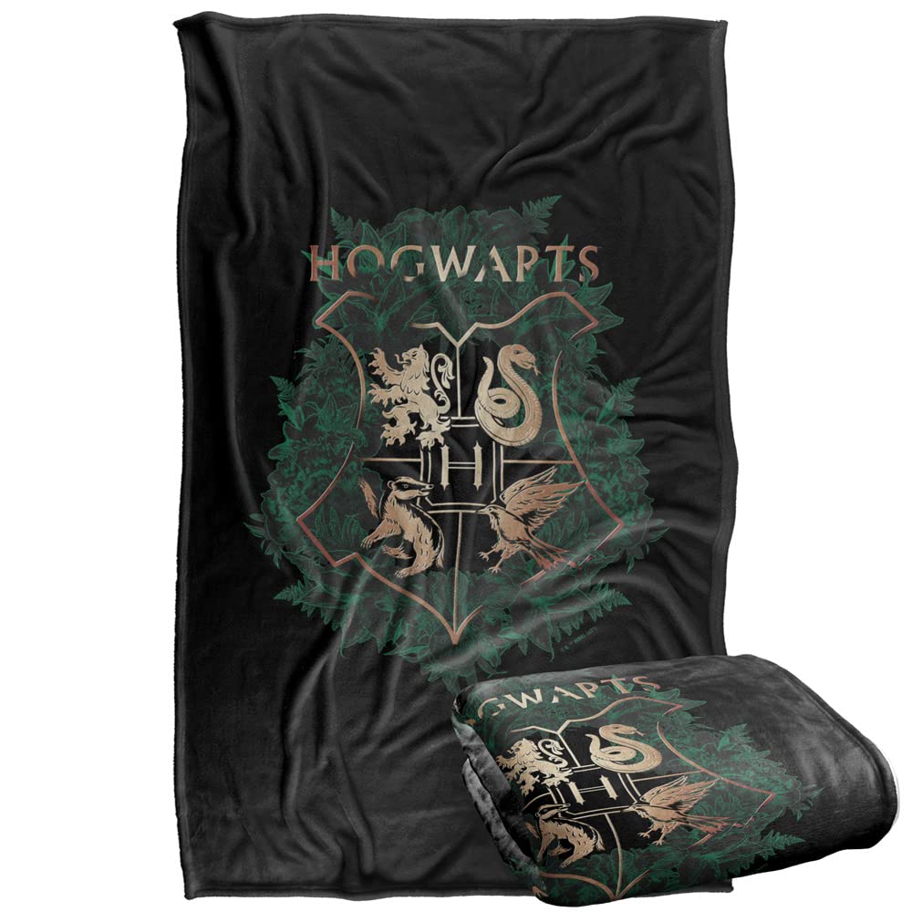 Harry Potter Hogwarts Green and Gold Floral Crest Silky Touch Super Soft Throw Blanket 36 x 58,Hogwarts Green and Gold Floral Cr