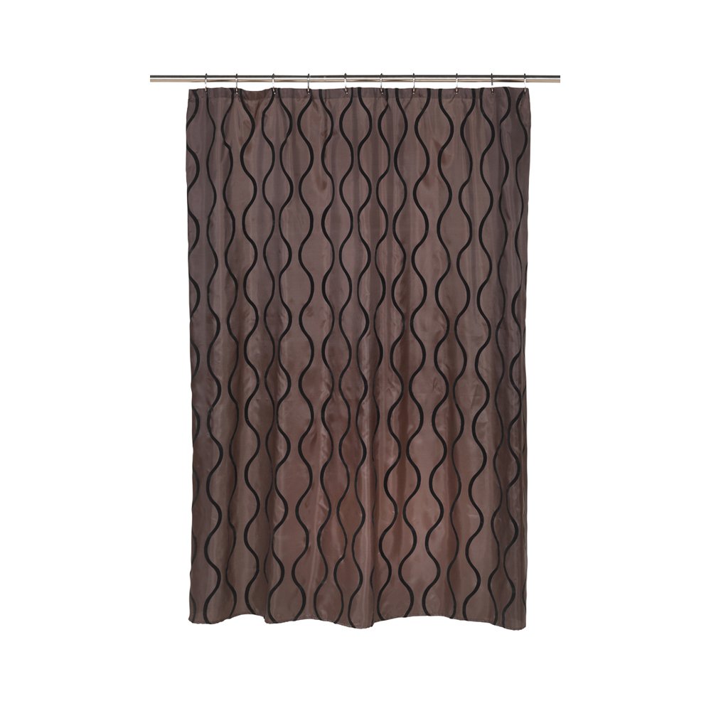 Carnation Home Fashions Geneva 70-Inch by 72-Inch Shower Curtain with Flocking, Brown and Black