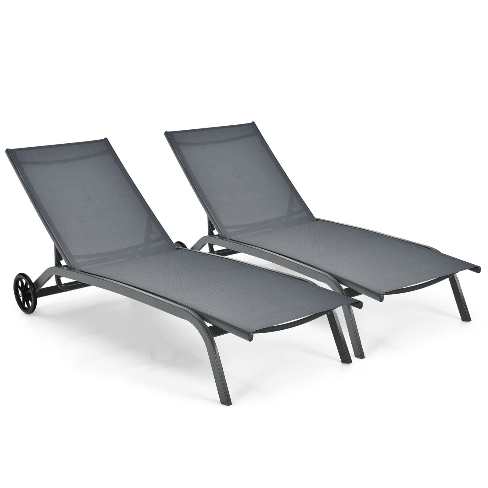 Giantex Patio Lounge Chairs for Pool Area, Outdoor Chaise Lounger with 6 Adjustable Position Smooth Wheels and Quick-Drying Fabr