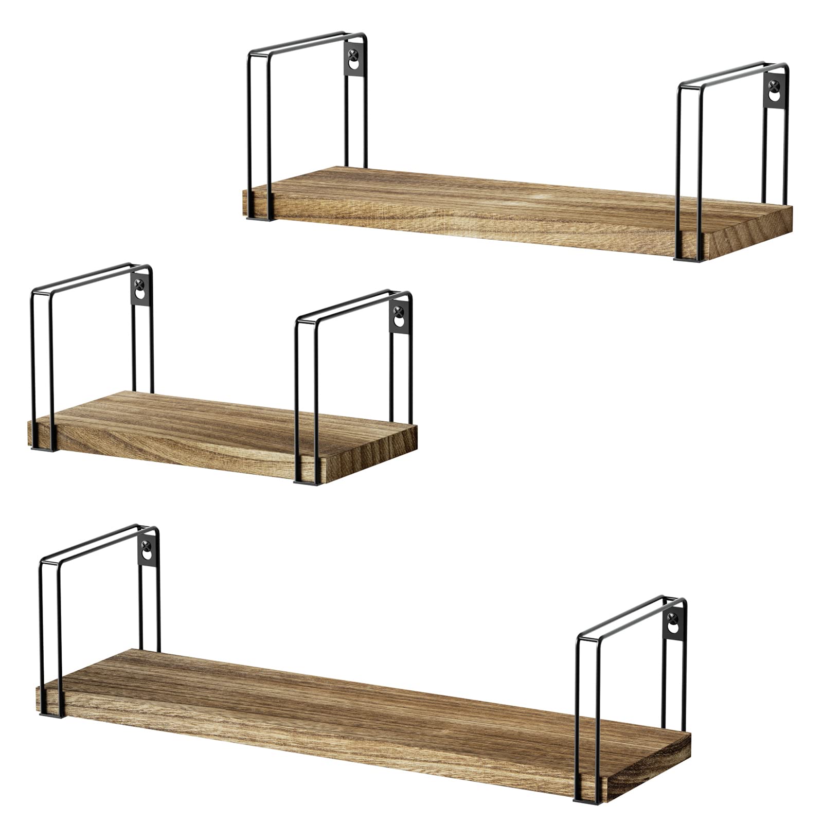SRIWATANA Rustic Floating Shelves, Hanging Shelves Wall Mount Set of 3, 17 Inch Wood Shelves for Decor, Bedroom, Bathroom, Laund