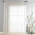 FMFUNCTEX Linen Sheer Sliding Door Curtains for Bedroom, Beige Curtains 96 Inches Long Window Curtain Drapes for Living Room, Na