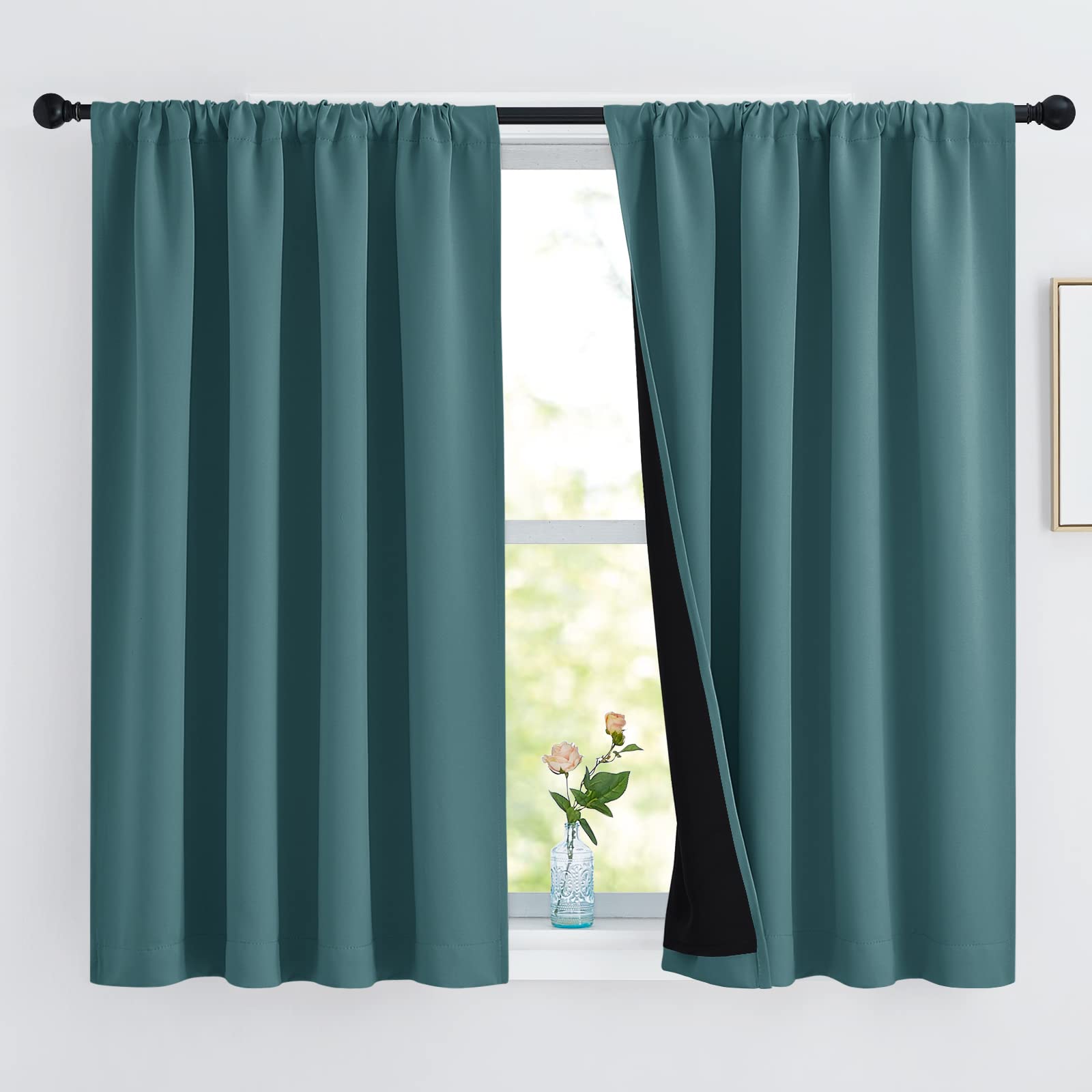 NICETOWN 100% Blackout Curtains with Black Liners, Thermal Insulated 2-Layer Lined Drapes, Room Warming Small Window Draperies f