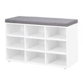 DINZI LVJ Shoe Storage Bench with Cushion, Cubby Shoe Rack with 9 Cubbies, Adjustable Shelves, Multifunctional Shoe Organizer Be