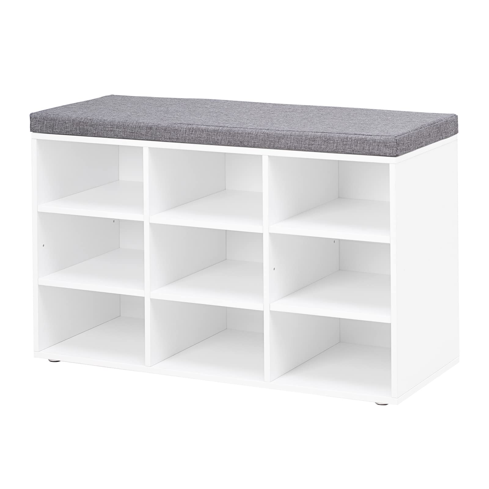 DINZI LVJ Shoe Storage Bench with Cushion, Cubby Shoe Rack with 9 Cubbies, Adjustable Shelves, Multifunctional Shoe Organizer Be