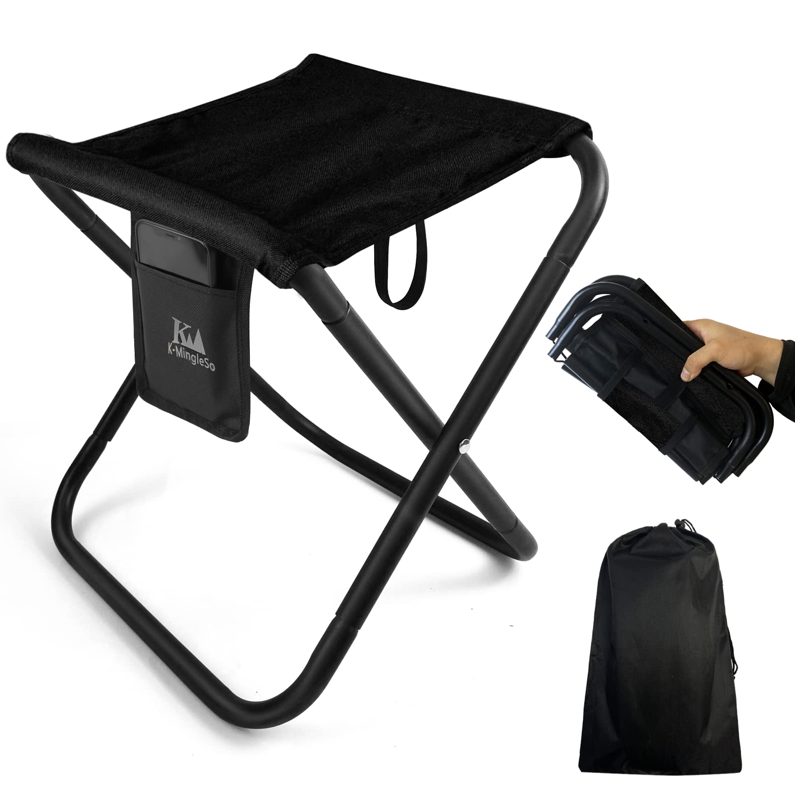 K-MingleSo Upgraded Portable Folding Stool, 13 Inch Camping Stool for Adults Fishing Hiking Gardening and Beach with Carry Bag, 