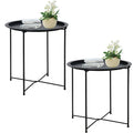 Garden 4 you End Table 2 PCS Metal Side Table Black Round Folding Tray Cyan Sofa Small Accent Fold-able Table, Round End Table T